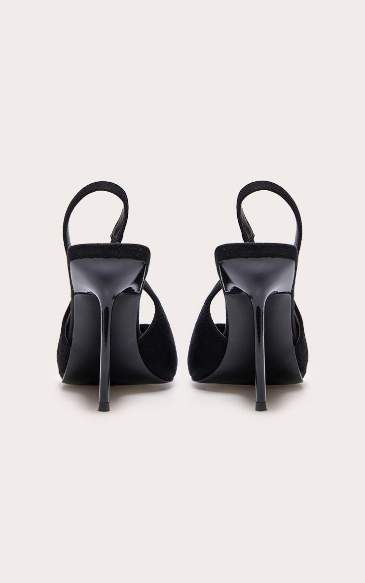Black Faux Suede Point Toe Sling Back Heeled Courts Product Image