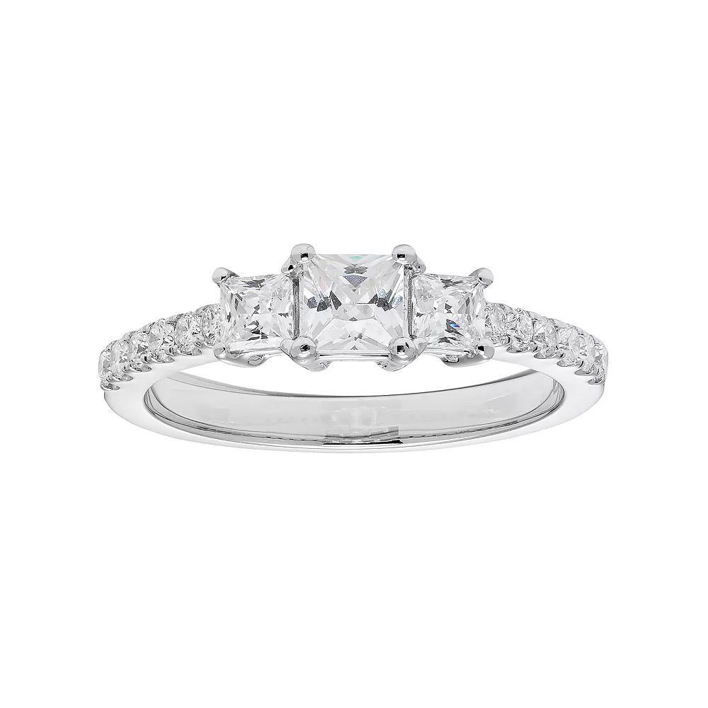 The Regal Collection 14k Gold 1 Carat T.W. IGL Certified Diamond Princess Cut 3-Stone Engagement Ring, Womens White Product Image