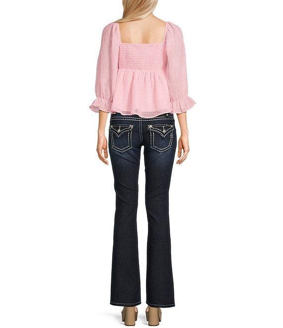 Miss Me Loose Saddle Border Stitch Flap Pocket Low Rise Bootcut Jeans Product Image
