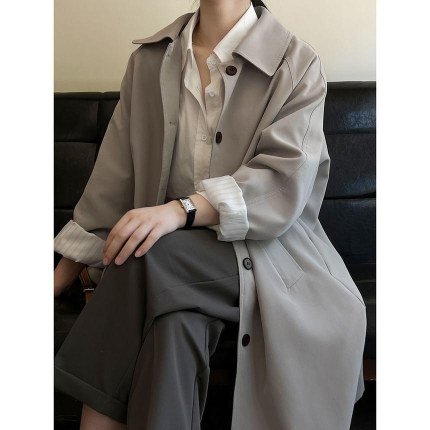 Collar Plain Midi Single-Breasted Coat Product Image