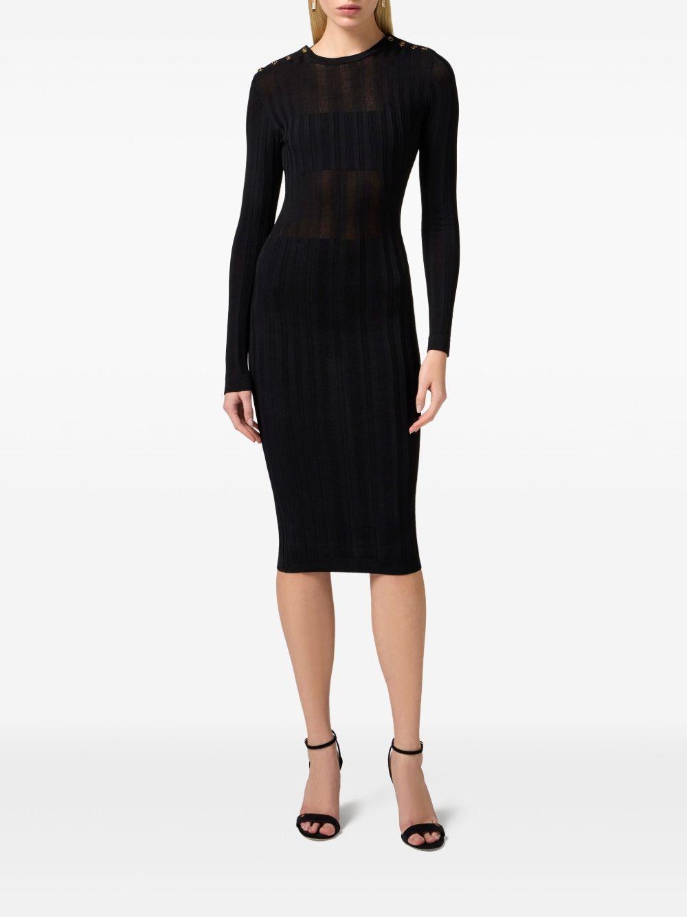 semi-sheer rib-knit midi dress  Product Image