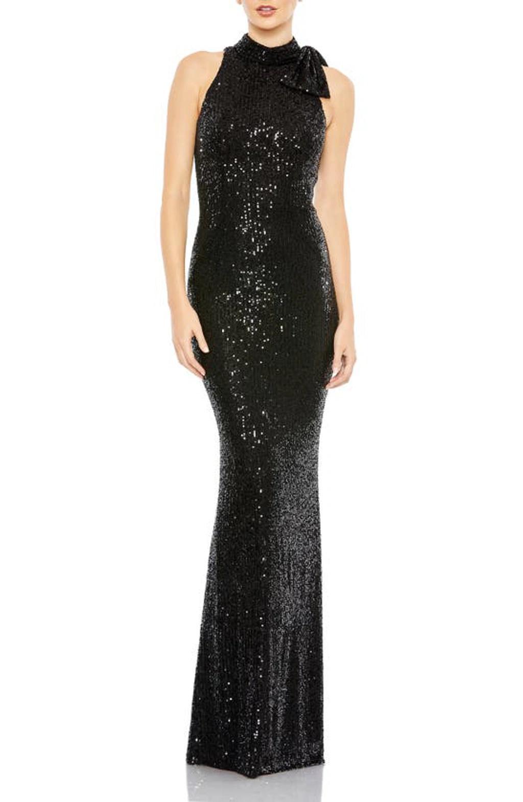 Mac Duggal Sequined Soft Tie Halter Neck Column Gown Product Image