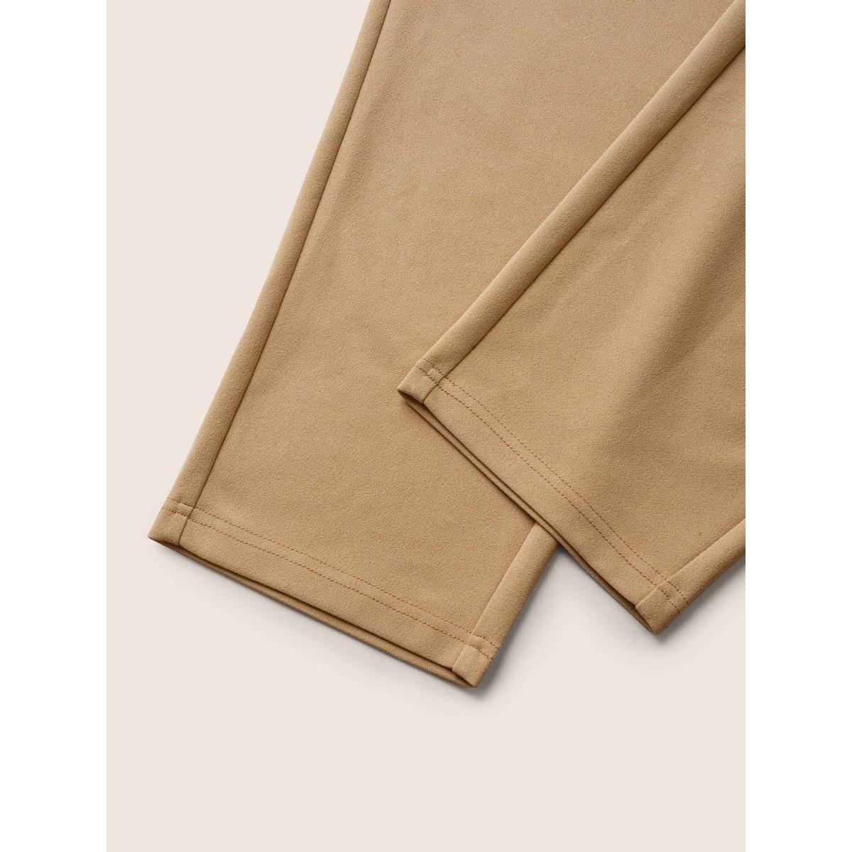 Plus Size Solid Color Zipper Pencil Pants Women LightBrown At the Office Straight Leg High Rise Work Pants BloomChic 30/6X Product Image