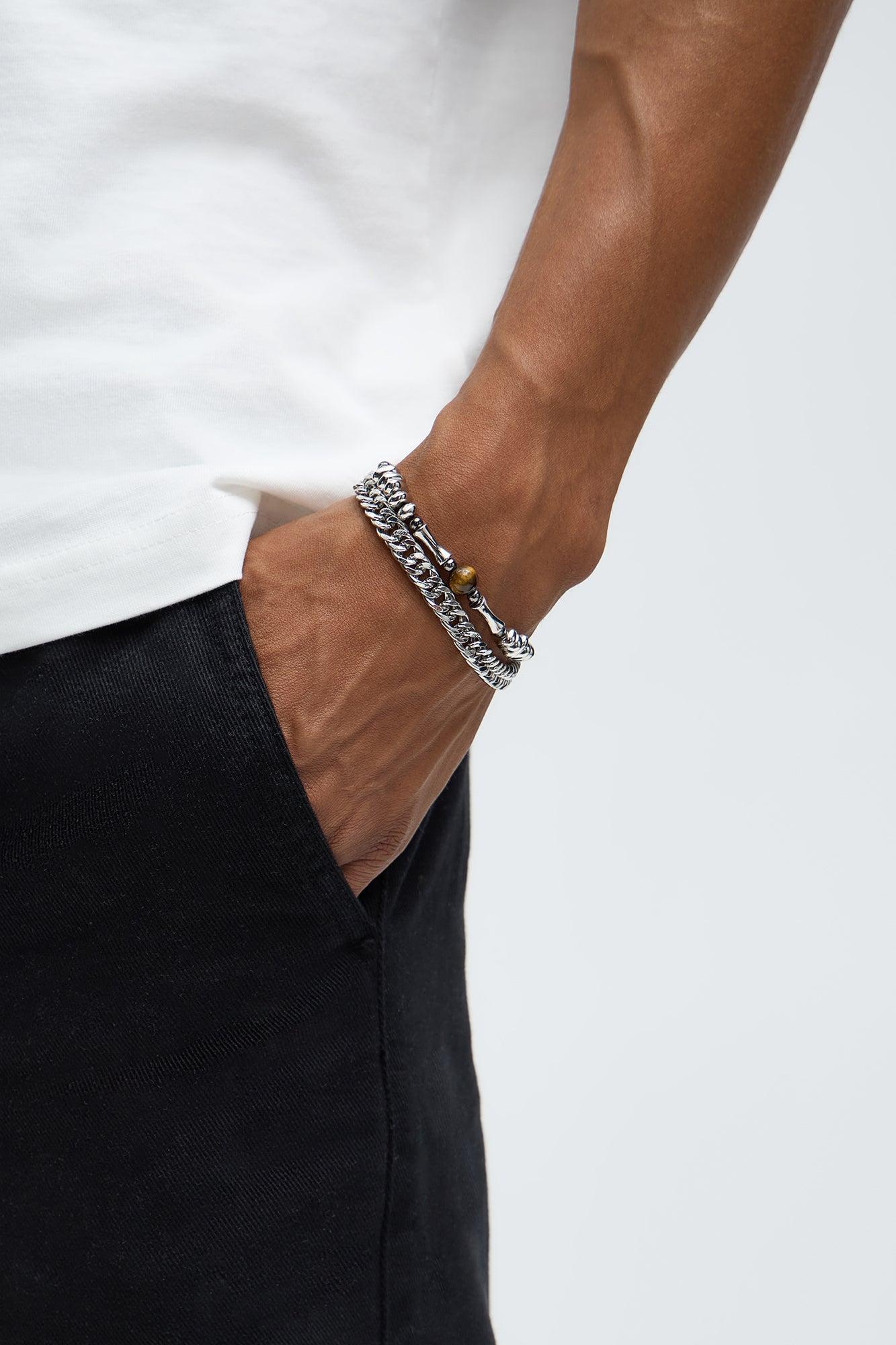 Chasing Link Bracelet Set - Silver Product Image