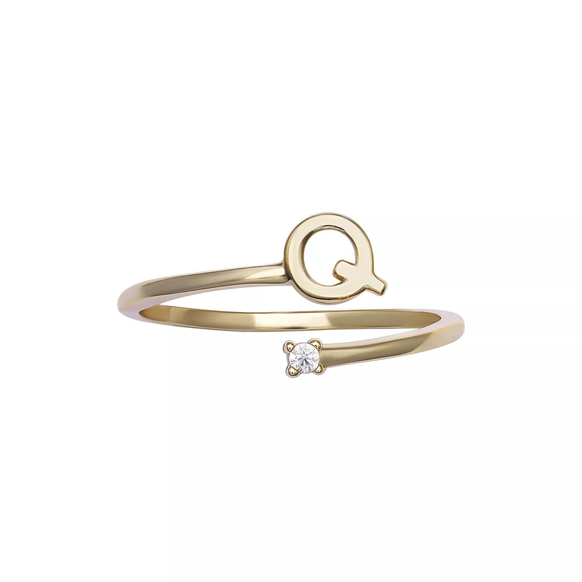 PRIMROSE Sterling Silver Cubic Zirconia Initial Bypass Band Ring, Womens Gold Tone K Product Image