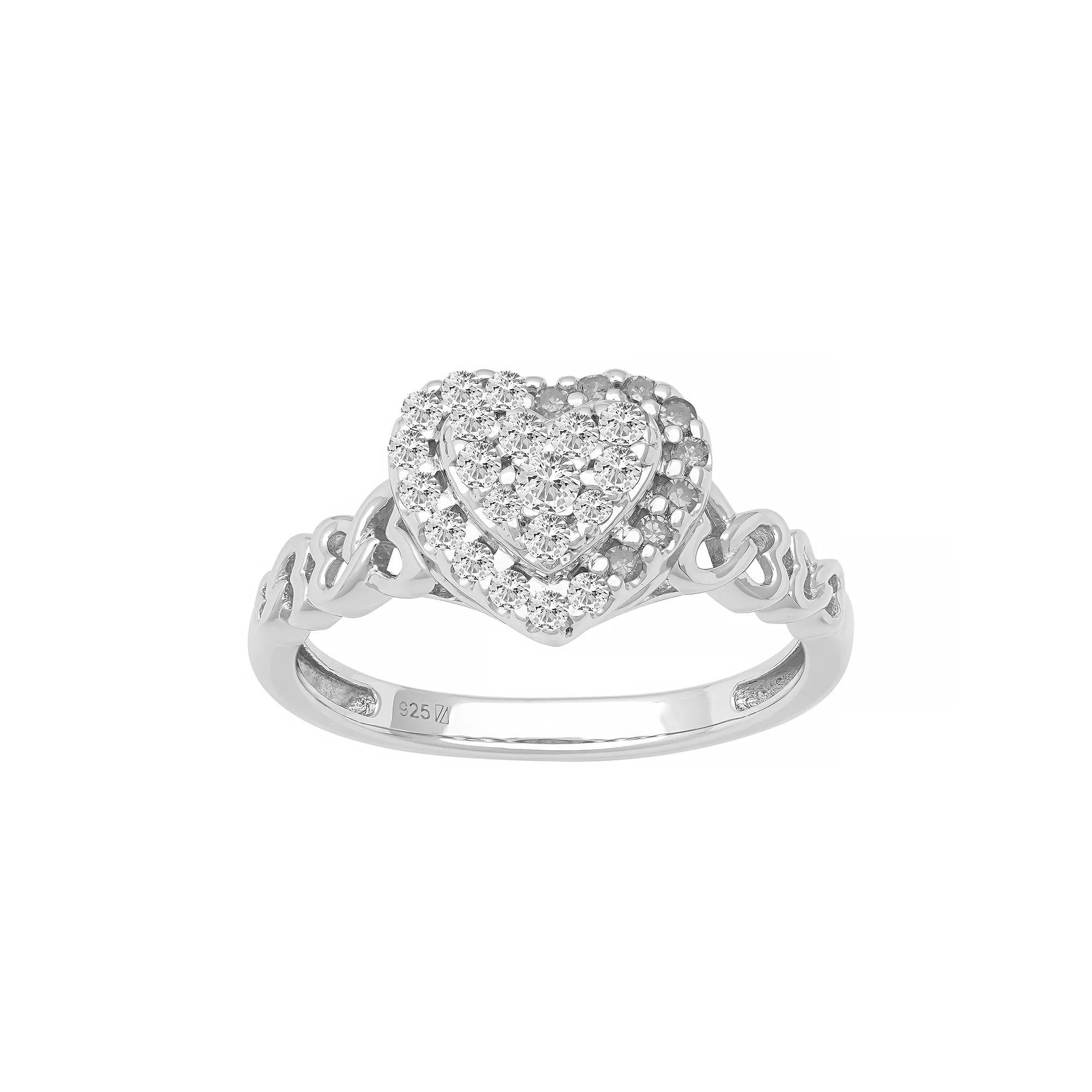 Love Always Sterling Silver 1/4 Carat T.W. Diamond Heart Halo Ring, Women's, Size: 6 Product Image