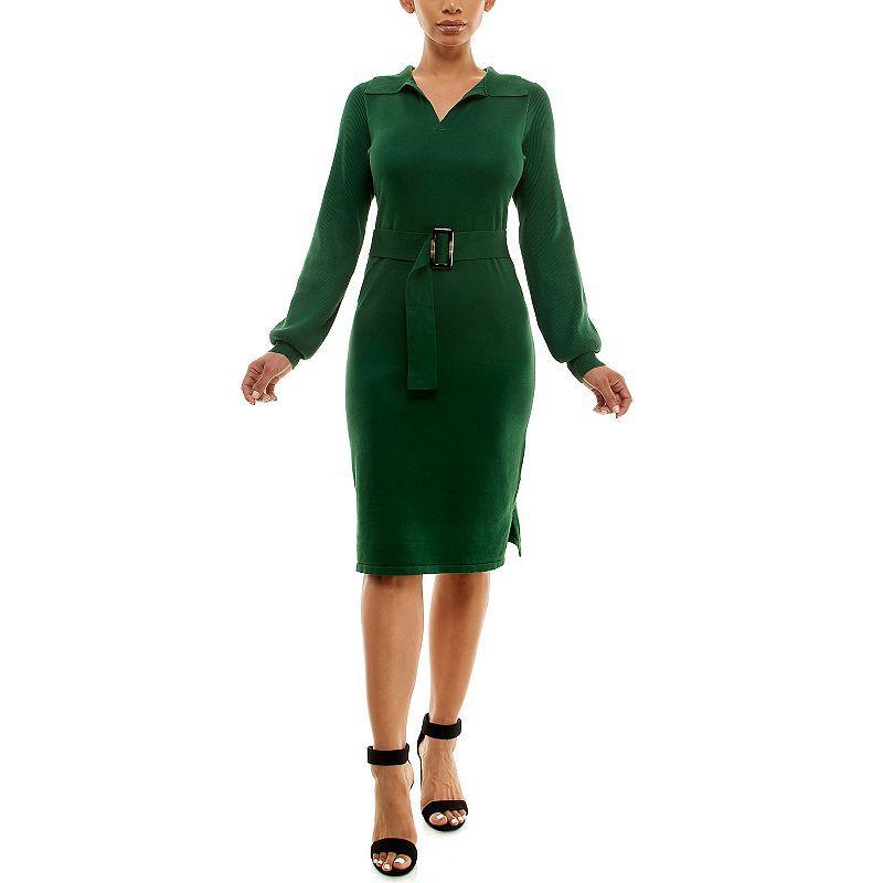 Womens Nina Leonard Johnny Collar Sweater Dress Dark Pink Product Image