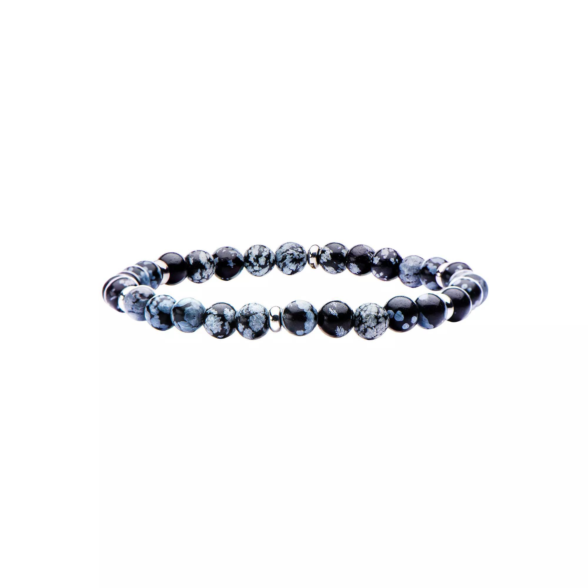 Men's Stainless Steel Snowflake Bead Stretch Bracelet, Size: 8", Blue Product Image