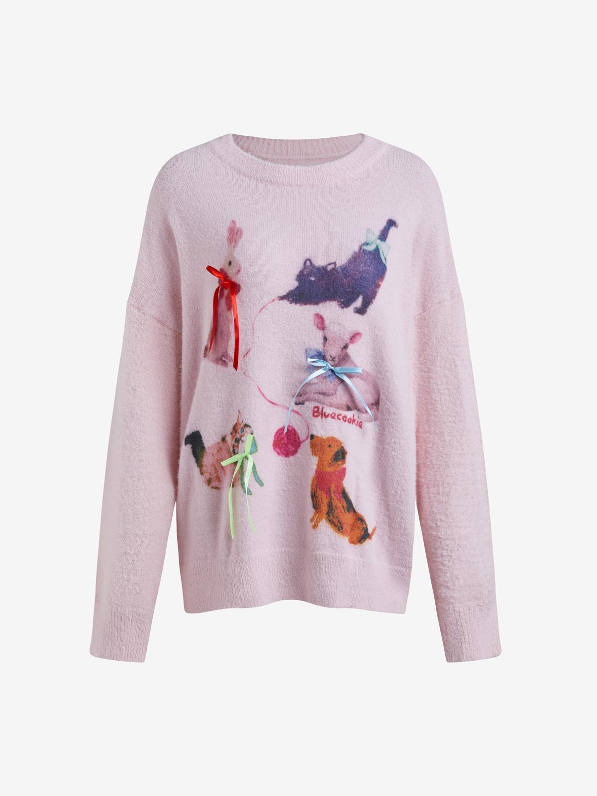 Faux Mink Fur Cartoon Dog Pattern Sweater Product Image