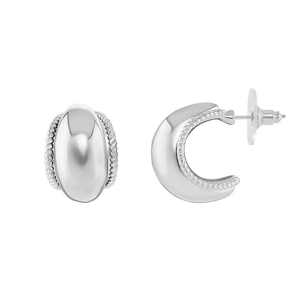 Emberly Silver Tone Polished Twisted C-Hoop Earrings, Women's, Gray Product Image
