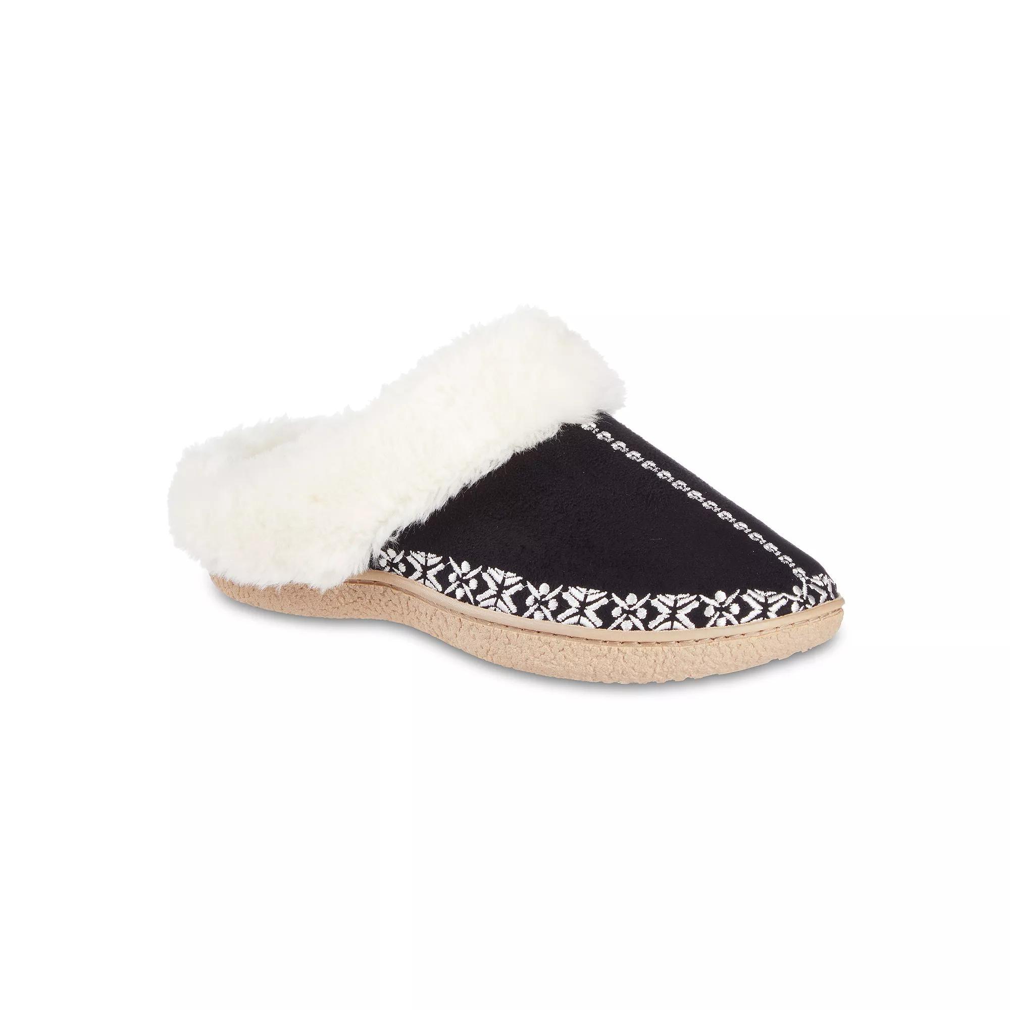 isotoner Clara Embroidered Microsuede Women's Hoodback Slippers, Size: Medium, Black Product Image