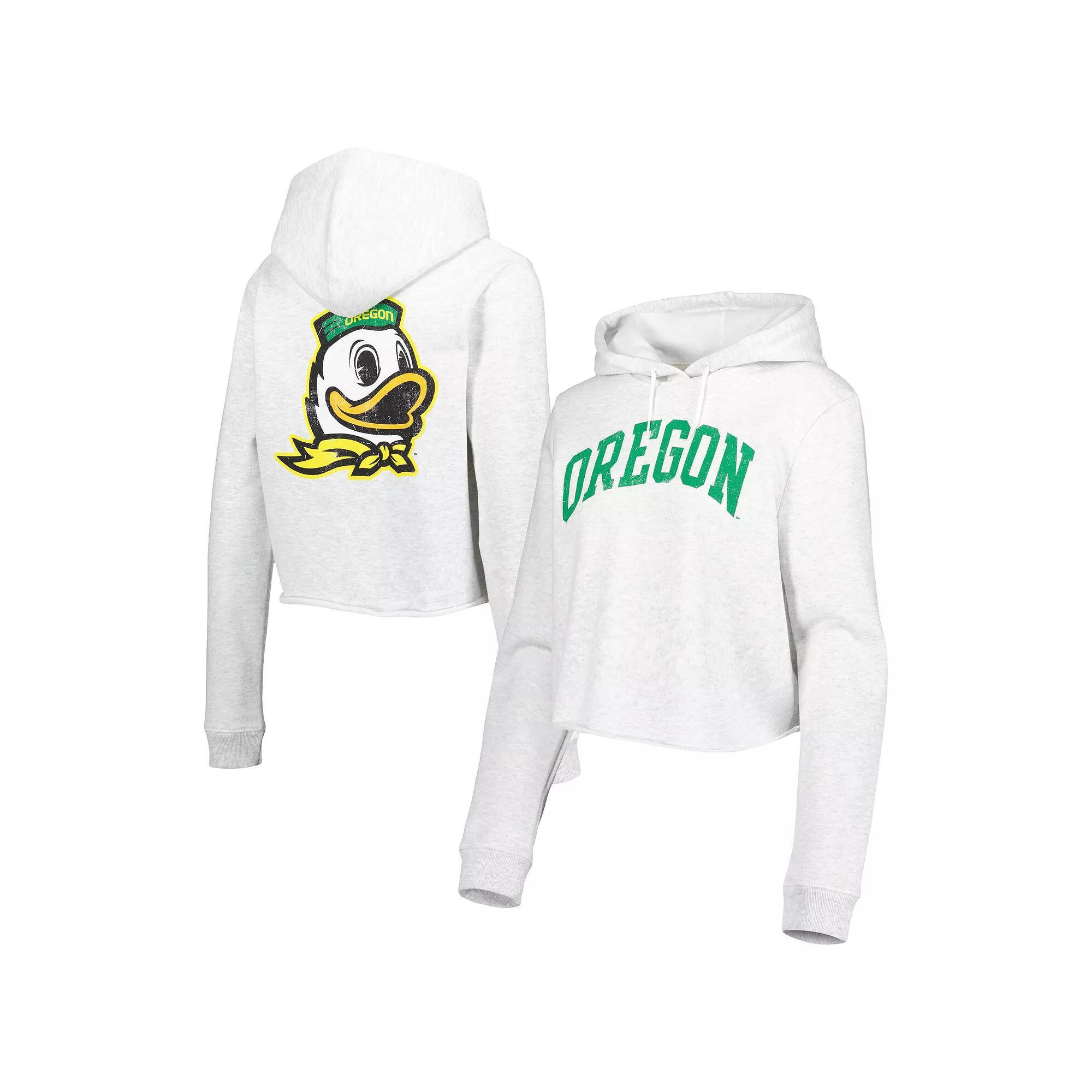 Women's League Collegiate Wear Ash Oregon Ducks 2-Hit 1636 Cropped Pullover Hoodie, Size: XL, Black Product Image