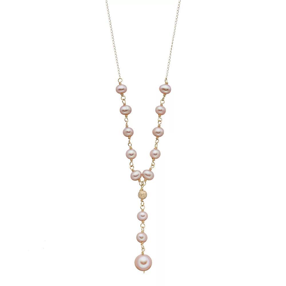 Jewelmak 14k Gold Pink Freshwater Cultured Pearl Y Necklace, Women's, Size: 17" Product Image