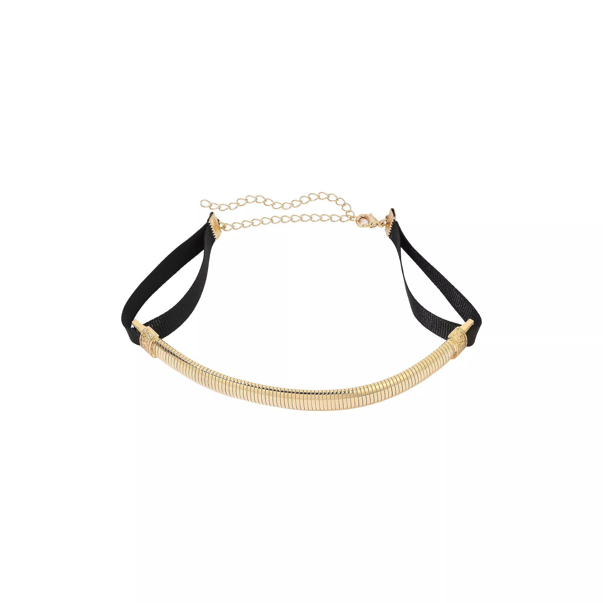 1928 Satin Ribbon Cobra Chain Choker Necklace, Womens, Yellow Product Image
