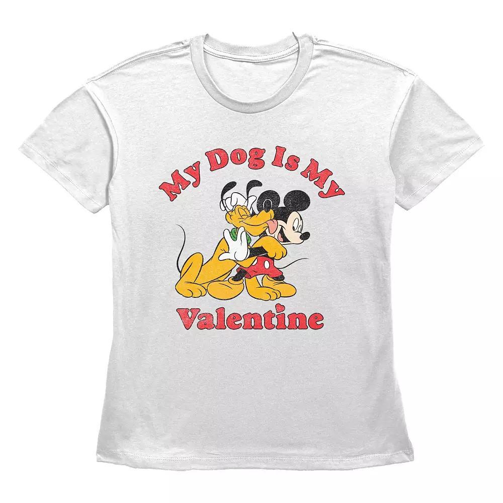 Disney's Mickey Mouse And Pluto My Dog Is My Valentine Women's Graphic Tee, Size: XXL, White Product Image