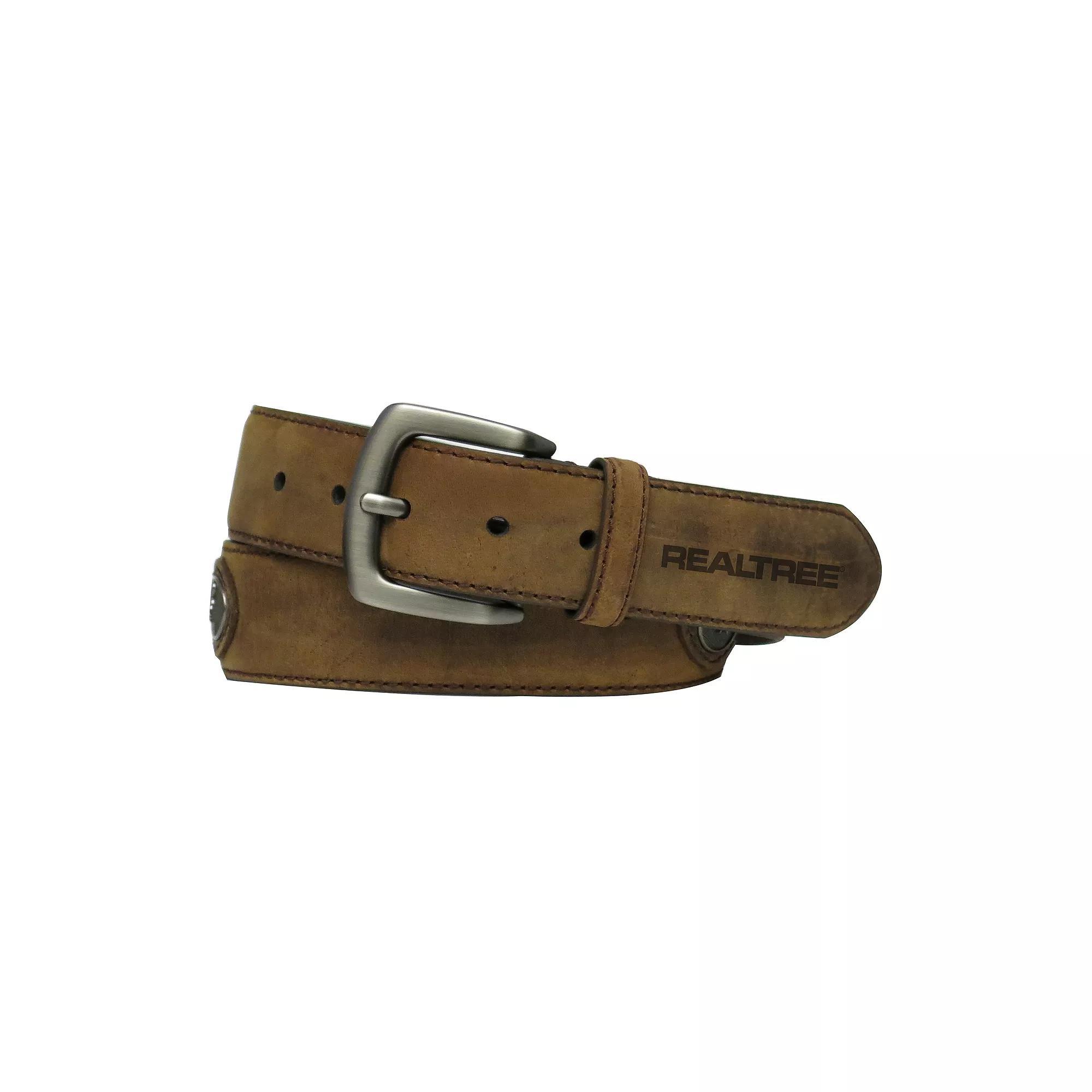 Men's Realtree Crazy Horse Buck Mark & Camo Leather Belt, Size: 40, Brown Product Image