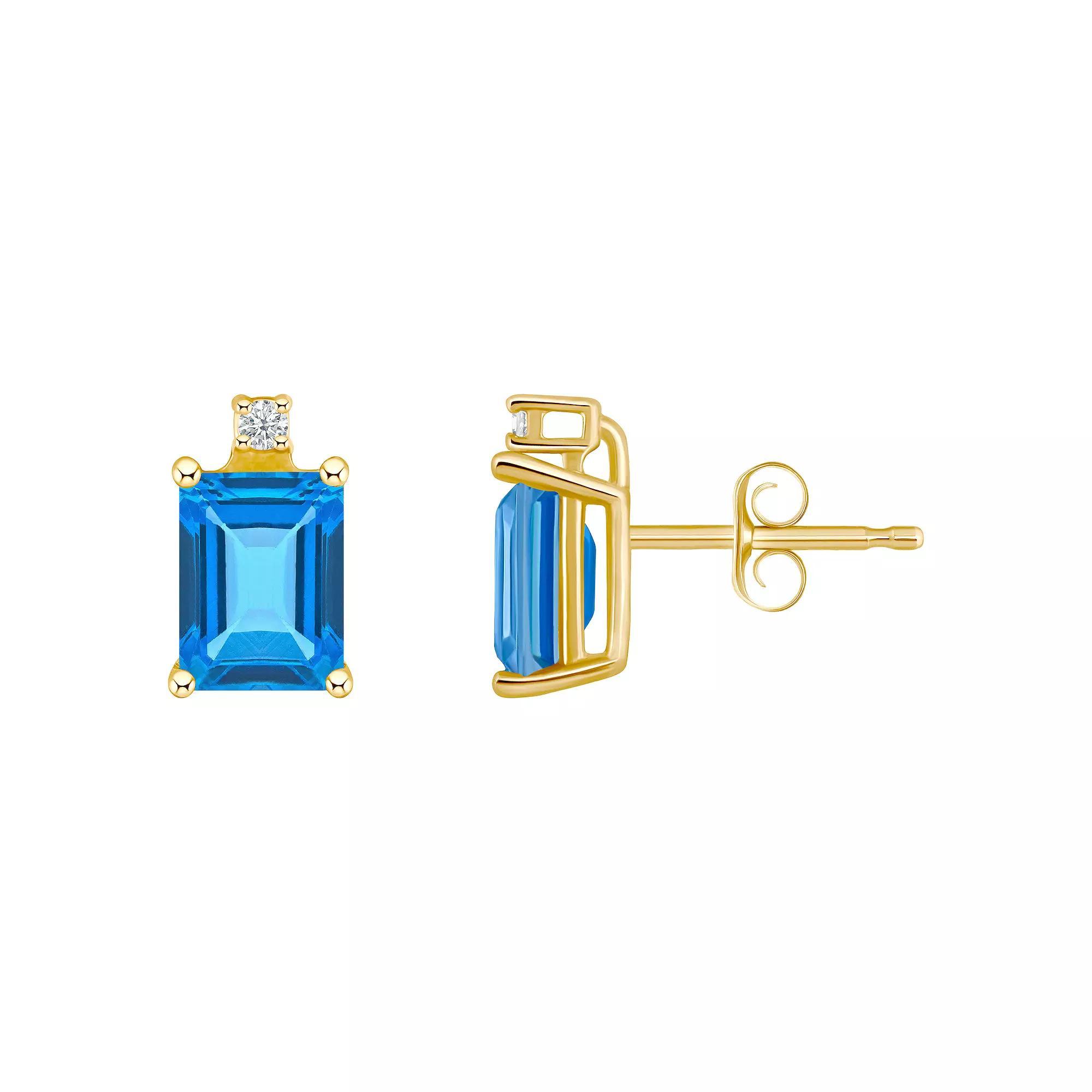Celebration Gems 14k Gold Gemstone & Diamond Accent Stud Earrings, Women's, London Blue Topaz Product Image