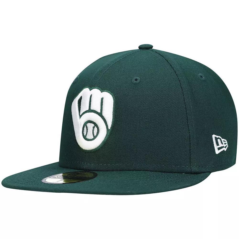 Men's New Era Green Milwaukee Brewers Logo White 59FIFTY Fitted Hat, Size: 7 1/8 Product Image