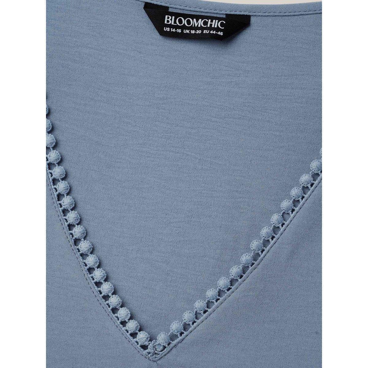 Plus Size Stone Lace Patchwork Ruffled V-Neck Blouse Women Elegant Elbow-length sleeve V-neck Everyday Blouses BloomChic 10/M Product Image