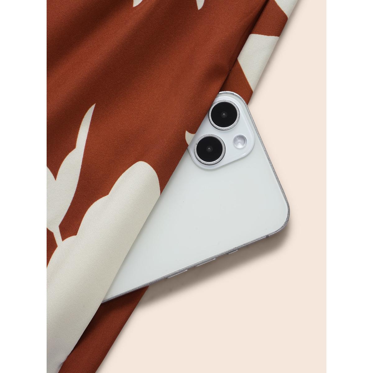 Plus Size Silhouette Floral Print Button Detail Midi Dress Russet Women Elegant Button Shirt collar Short sleeve Curvy BloomChic 28/5X Product Image