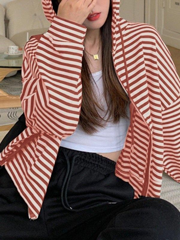 Oversized Vintage Stripe Zip Up Hoodie Product Image