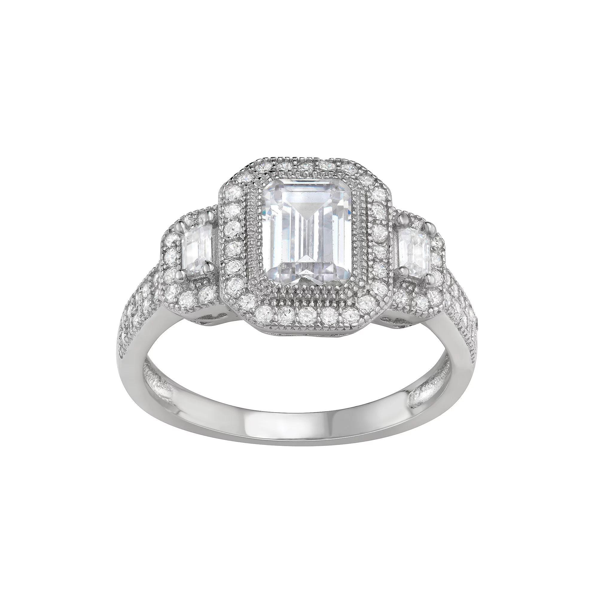 Contessa Di Capri Cubic Zirconia Emerald Cut Ring, Women's, Size: 7, Sterling Silver Product Image