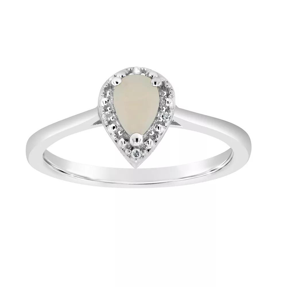 Celebration Gems Sterling Silver Pear Shaped Diamond Accent Frame Ring, Womens Moonstone Product Image