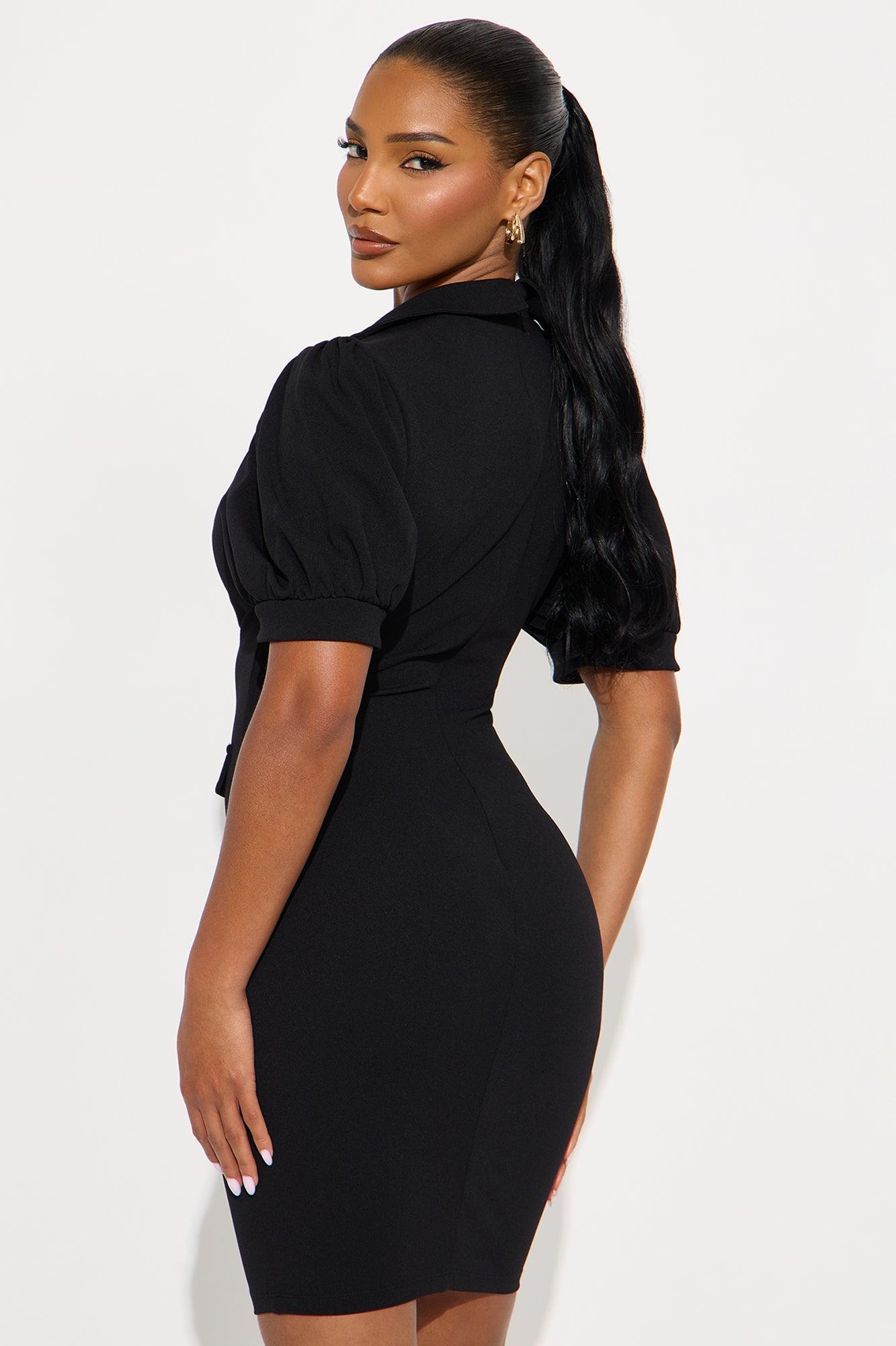 Milena Short Sleeve Collar Mini Dress - Black Product Image