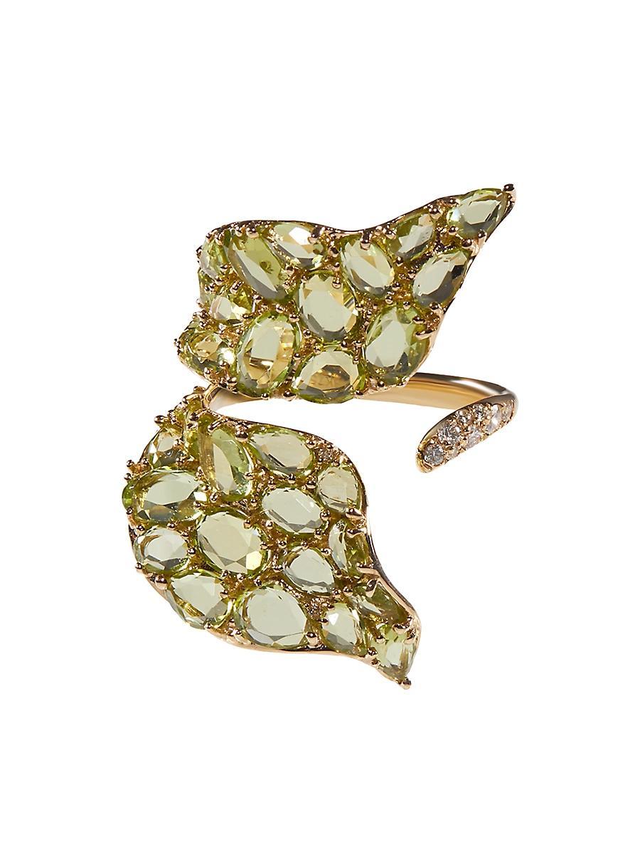 Womens Petal 18K Yellow Gold, Peridot, & 0.16 TCW Diamond Cuff Ring Product Image