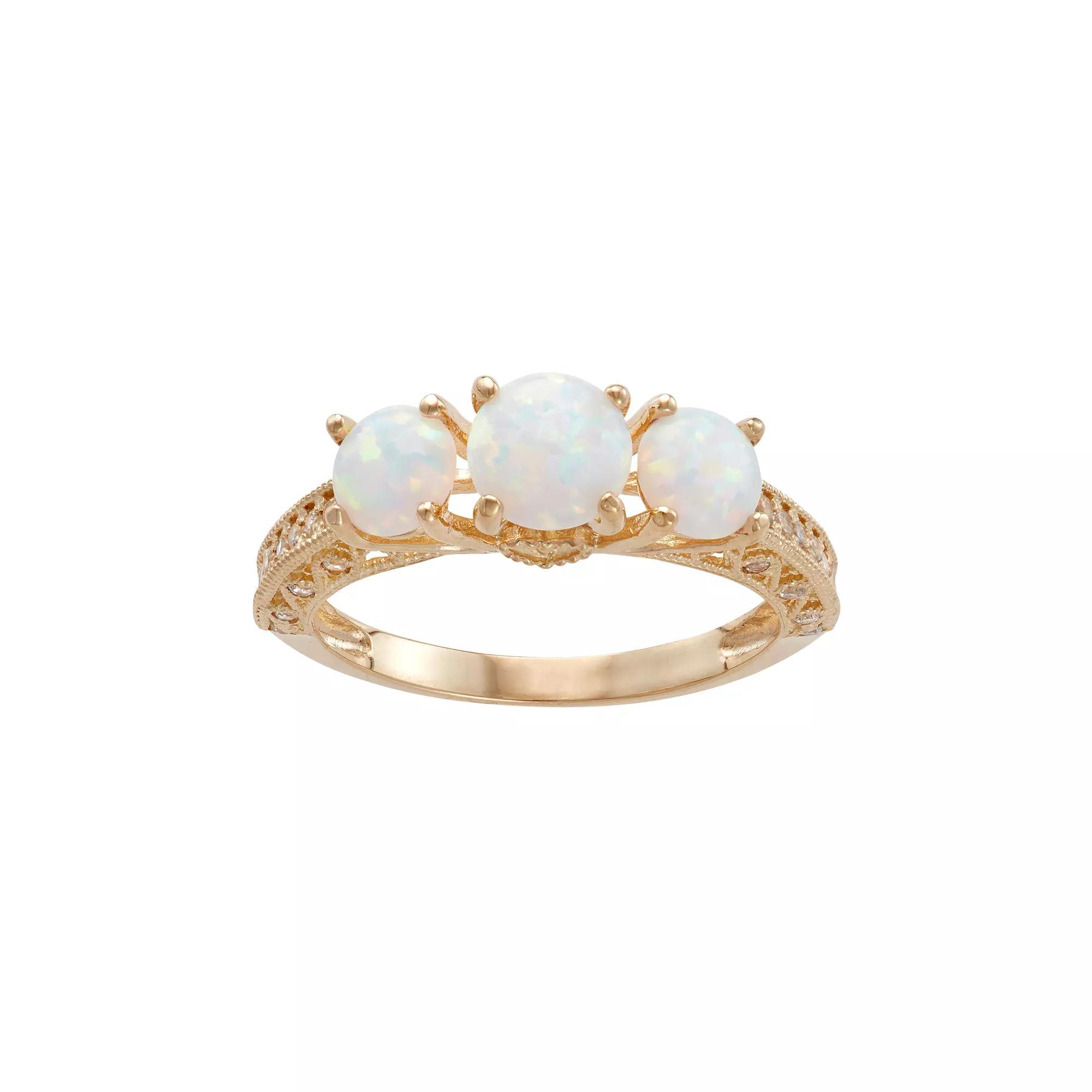 Designs by Gioelli 10k Gold Lab-Created Opal & White Sapphire 3-Stone Ring, Women's, Size: 7 Product Image