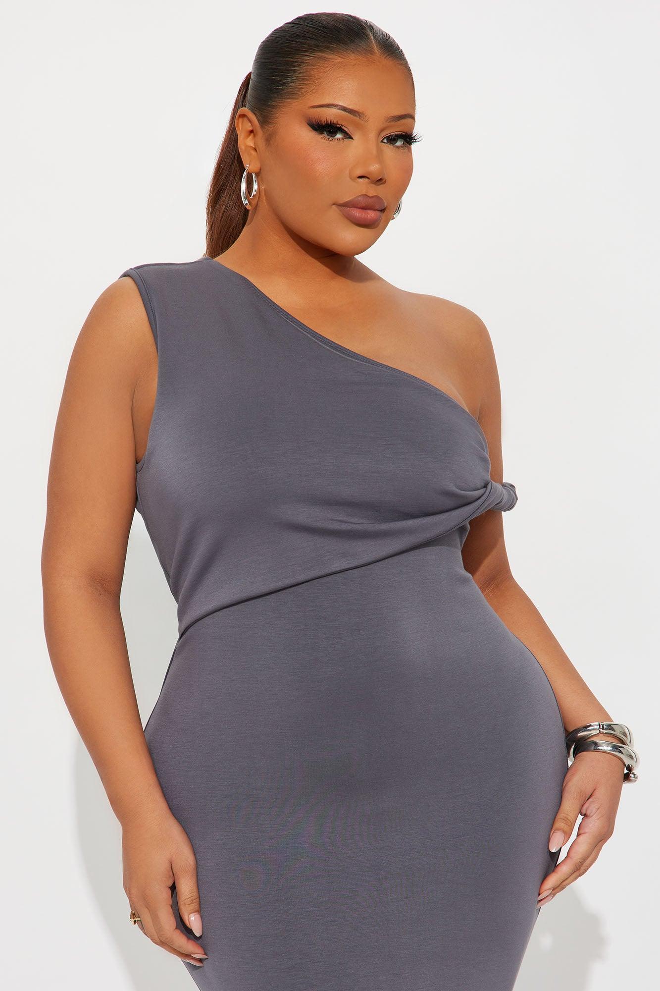 Desiree Twist One Shoulder Maxi Dress - Charcoal Product Image