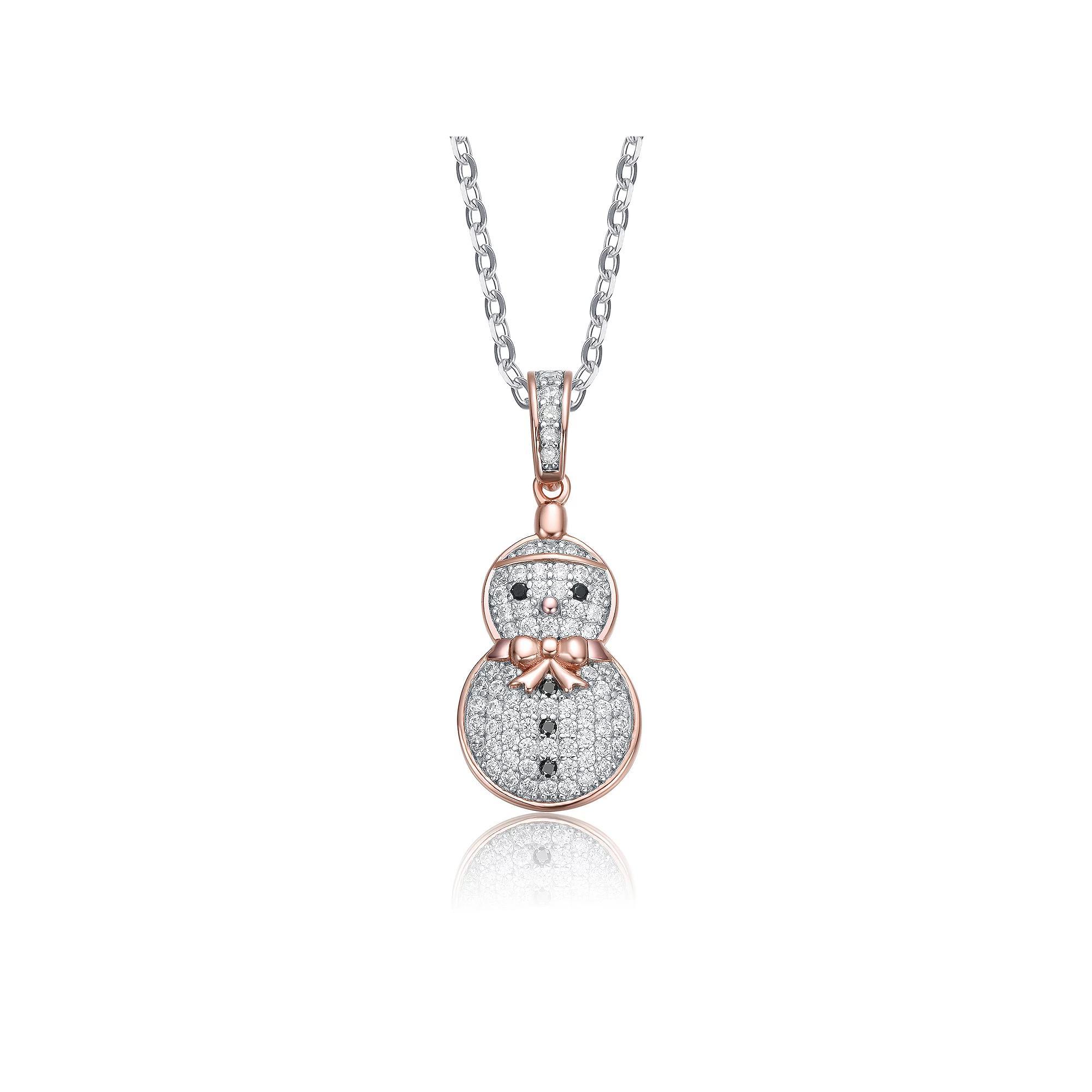 Sterling Silver Black & White Cubic Zirconia Snowman Pendant Necklace, Womens Pink Tone Product Image