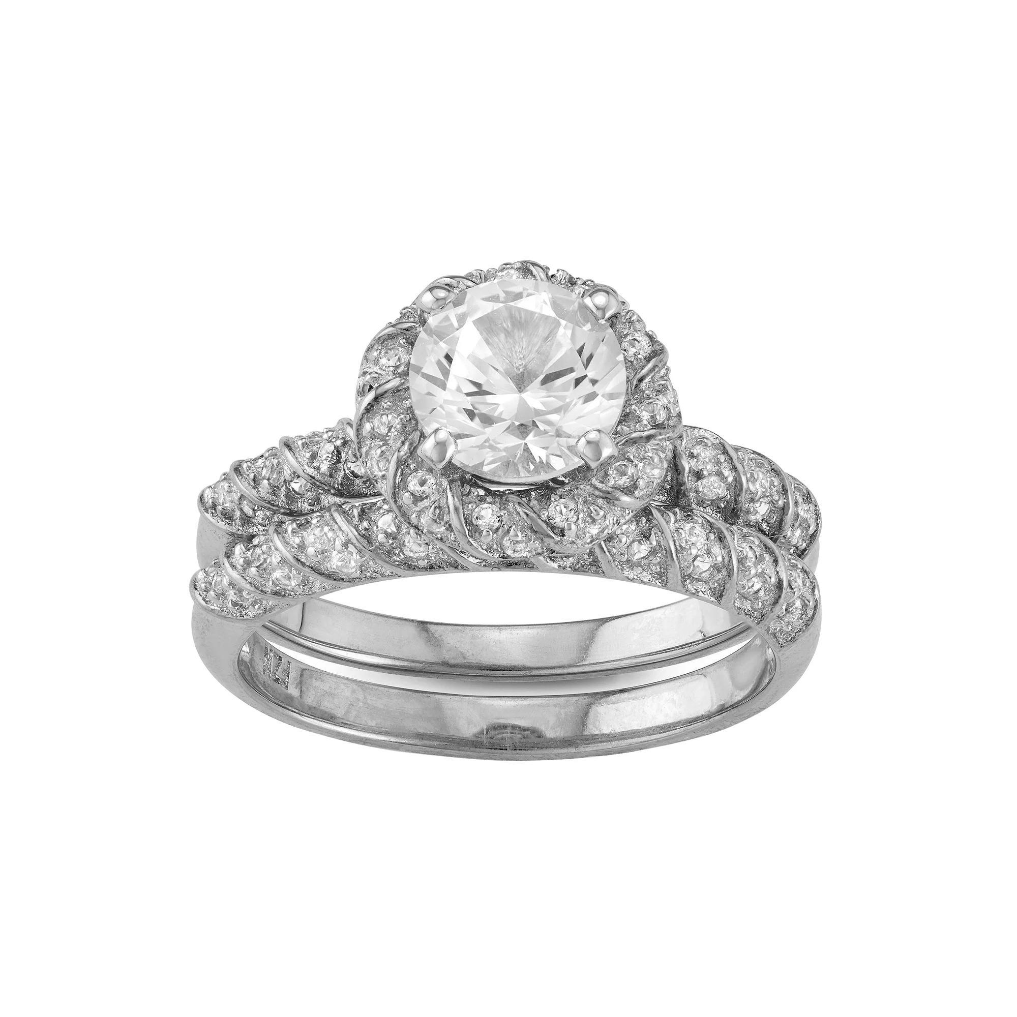 Designs by Gioelli Lab-Created White Sapphire Halo Ring Set, Women's, Size: 6, Pink Tone Product Image