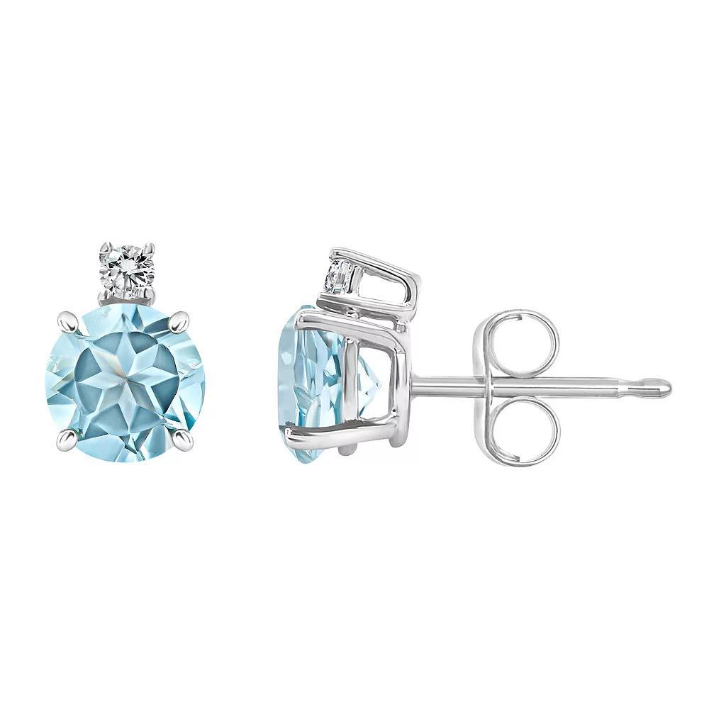 Celebration Gems 14k Gold Aquamarine & Diamond Accent Stud Earrings, Women's Product Image