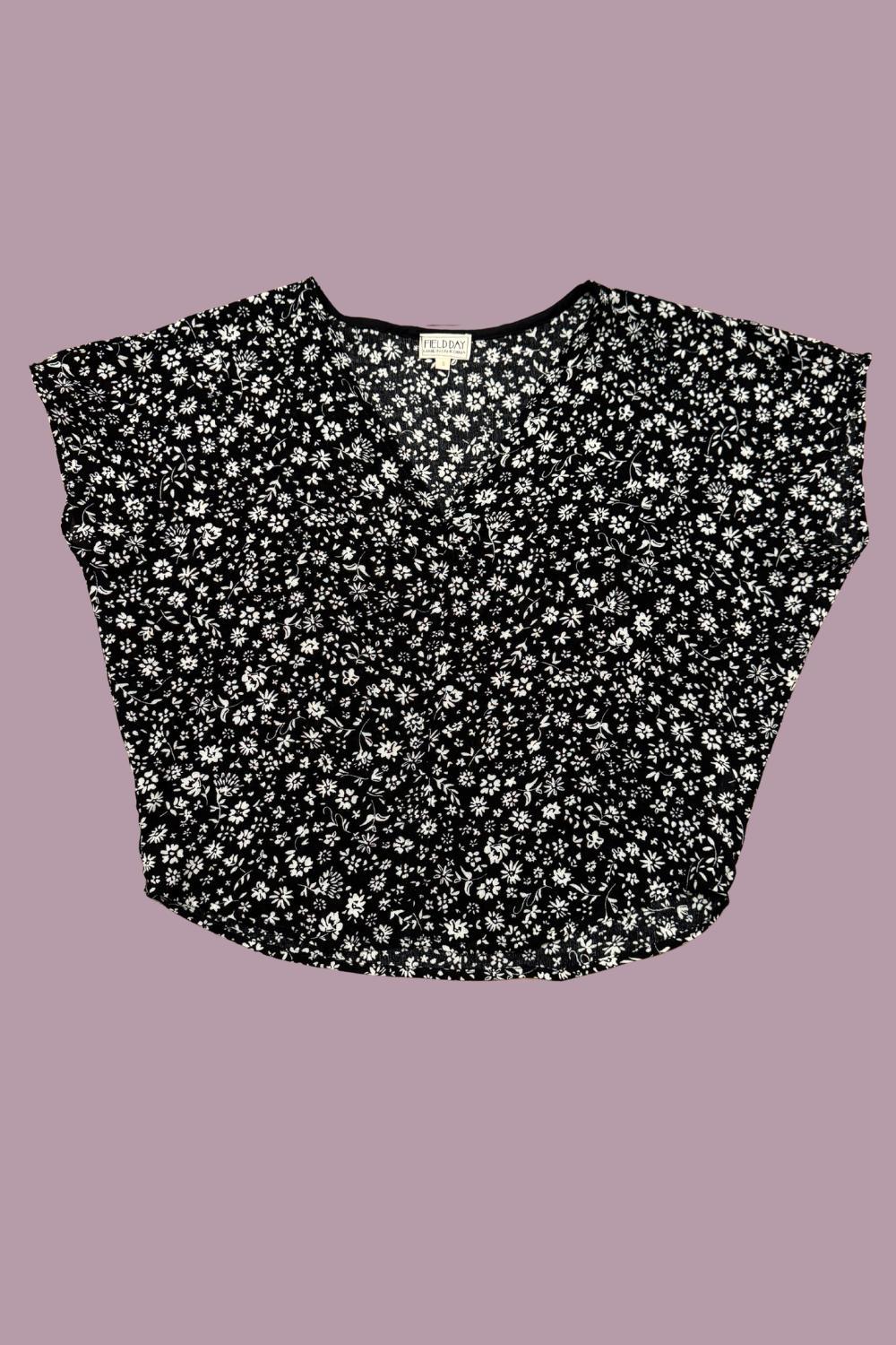 Dolman Top in Black & White Floral Crepe Product Image
