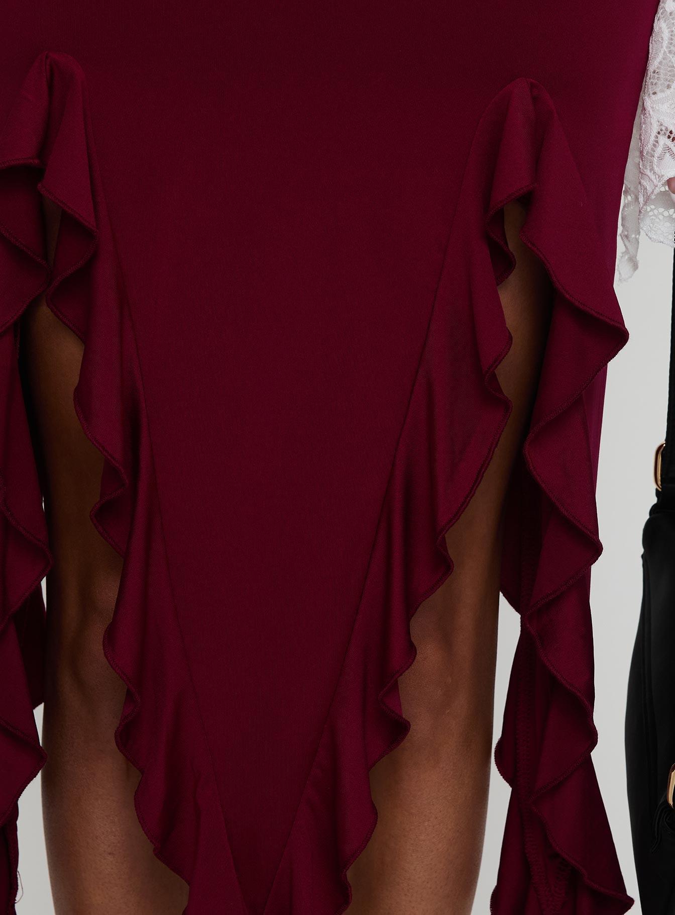 Peachey Asymmetric Ruffle Midi Skirt Burgundy Product Image
