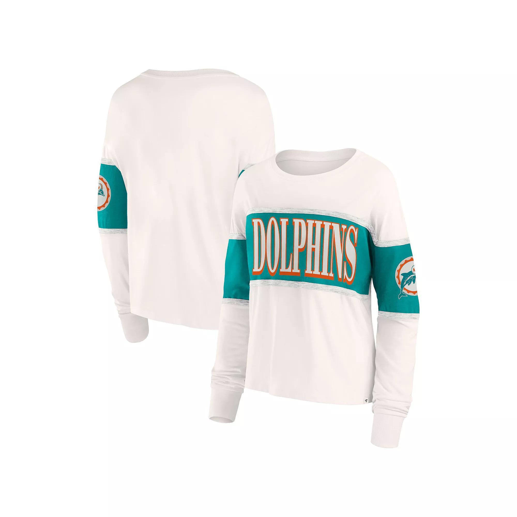 Women's Fanatics Cream Miami Dolphins Antique Block Long Sleeve T-Shirt, Size: 3XL, Beige Product Image