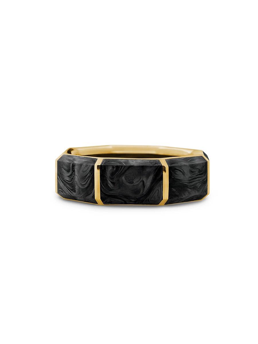 Mens 18K Gold Faceted Forged Carbon Band Ring Product Image