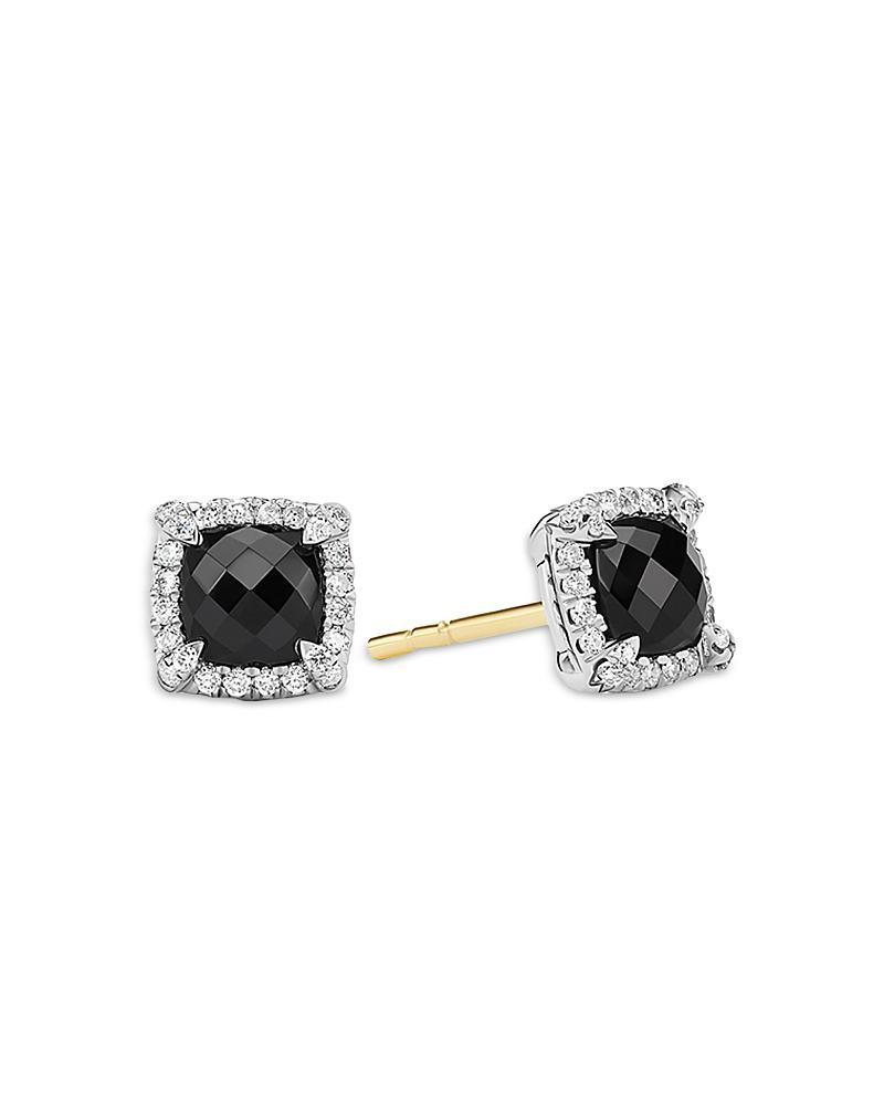 5mm Chatelaine Pav Bezel Stud Earrings with Gemstone and Diamonds in Silver Product Image