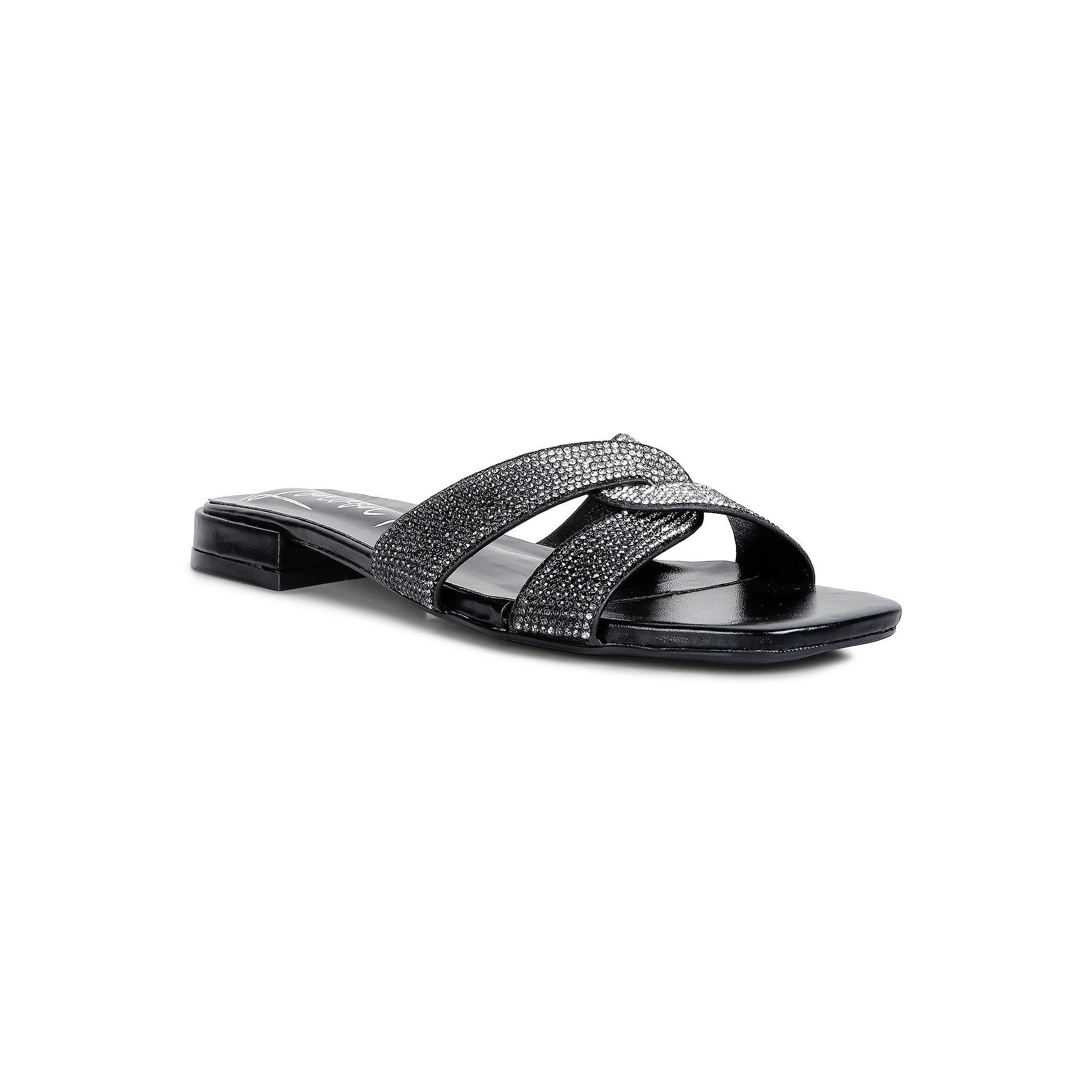 London Rag Rum Cake Cross Strap Rhinestone Women's Sandals, Size: 8, Black Product Image
