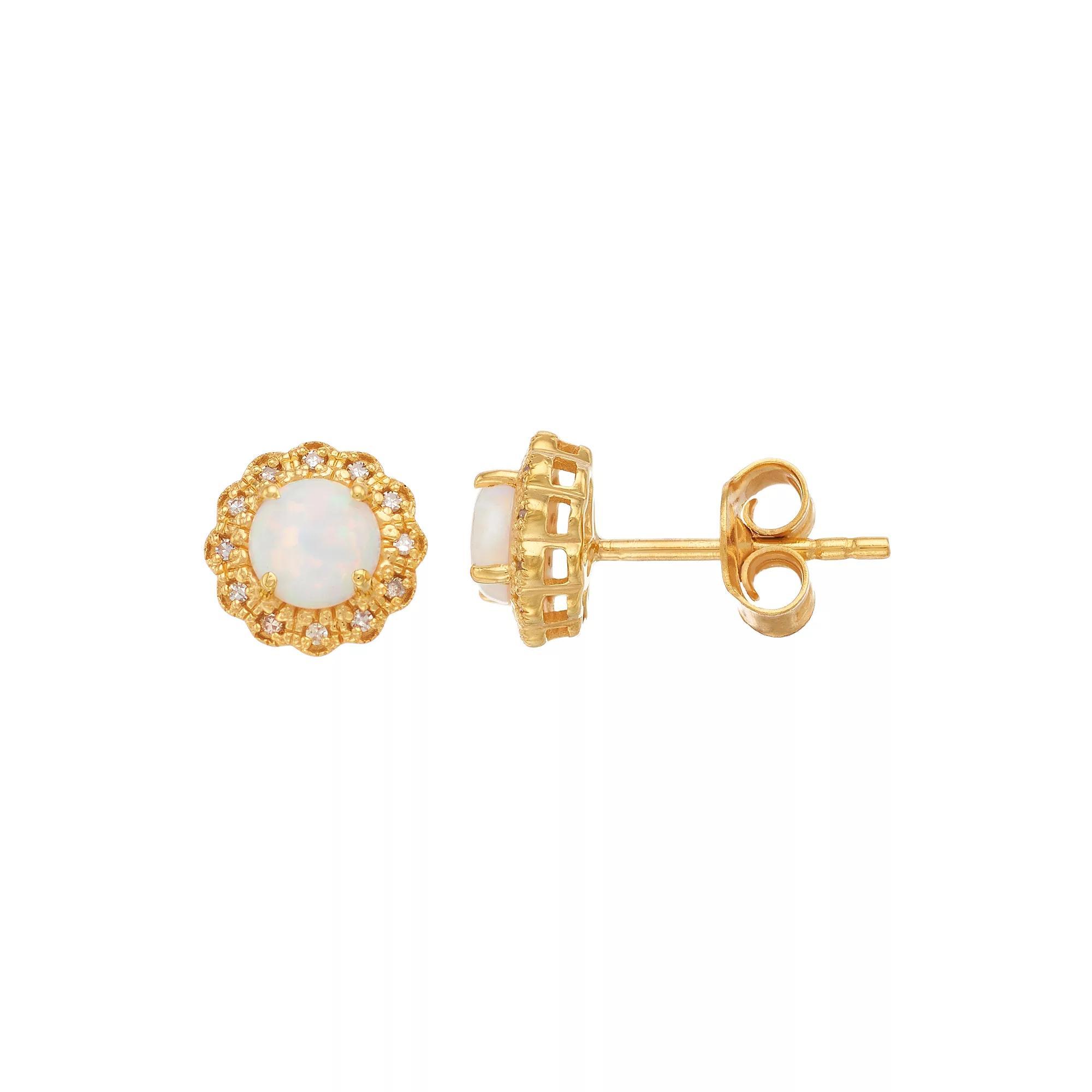 Gemminded 18k Gold Over Silver Lab-Created Opal Flower Stud Earrings, Womens, Gold Tone Product Image