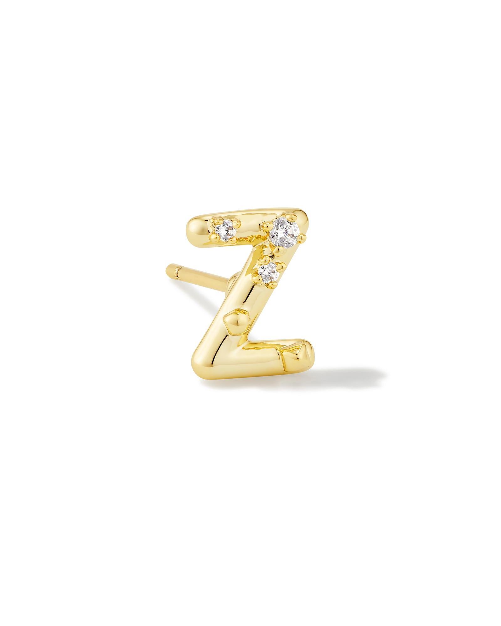Crystal Letter E Gold Single Stud Earring in White Crystal Product Image