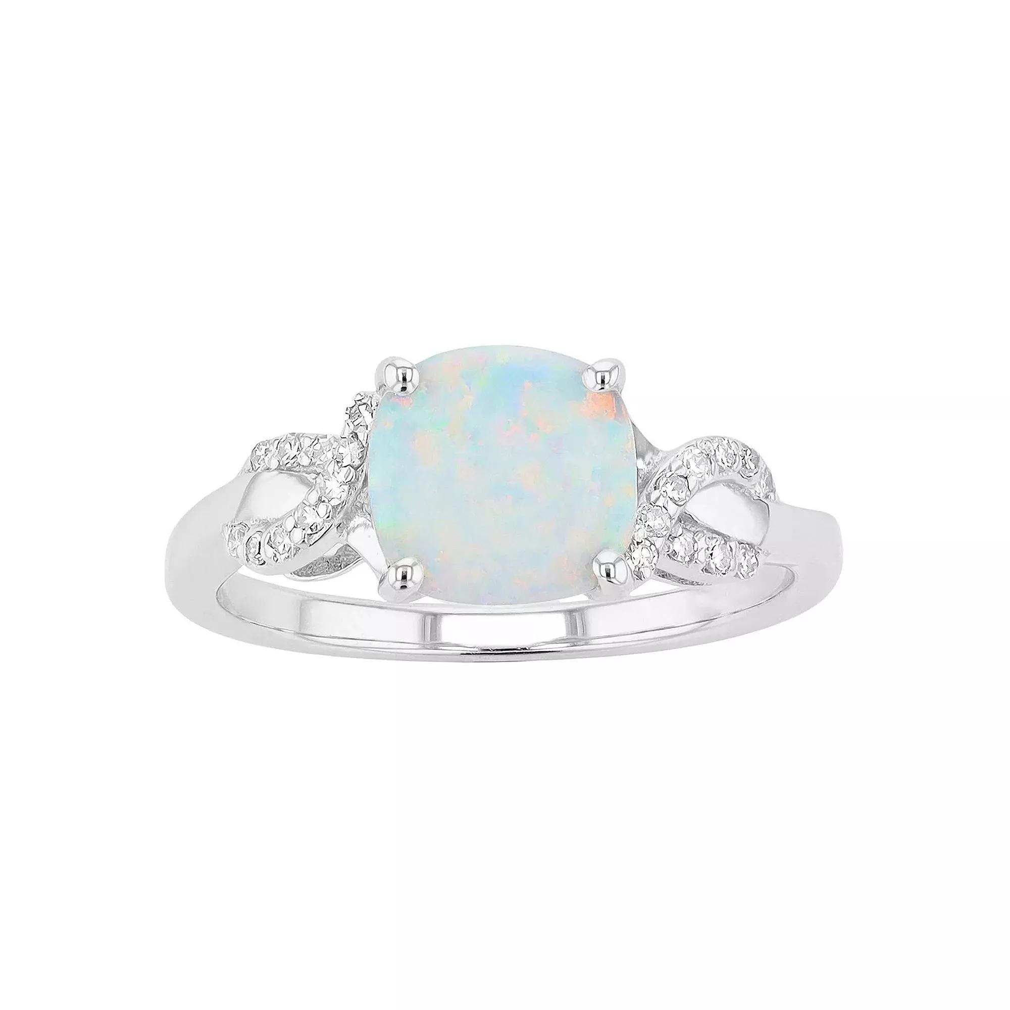 Gemminded Sterling Silver Lab-Created White Opal & 1/10 Carat T.W. Diamond Ring, Women's, Size: 6, Silver Tone Product Image