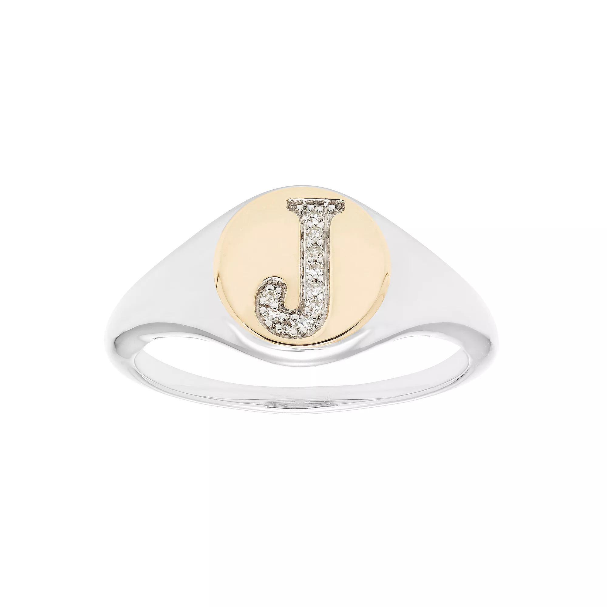 It's Personal 14k Gold Over Sterling Silver Diamond Accent Initial Signet Ring, Women's, Size: 5, Two Tone J Product Image