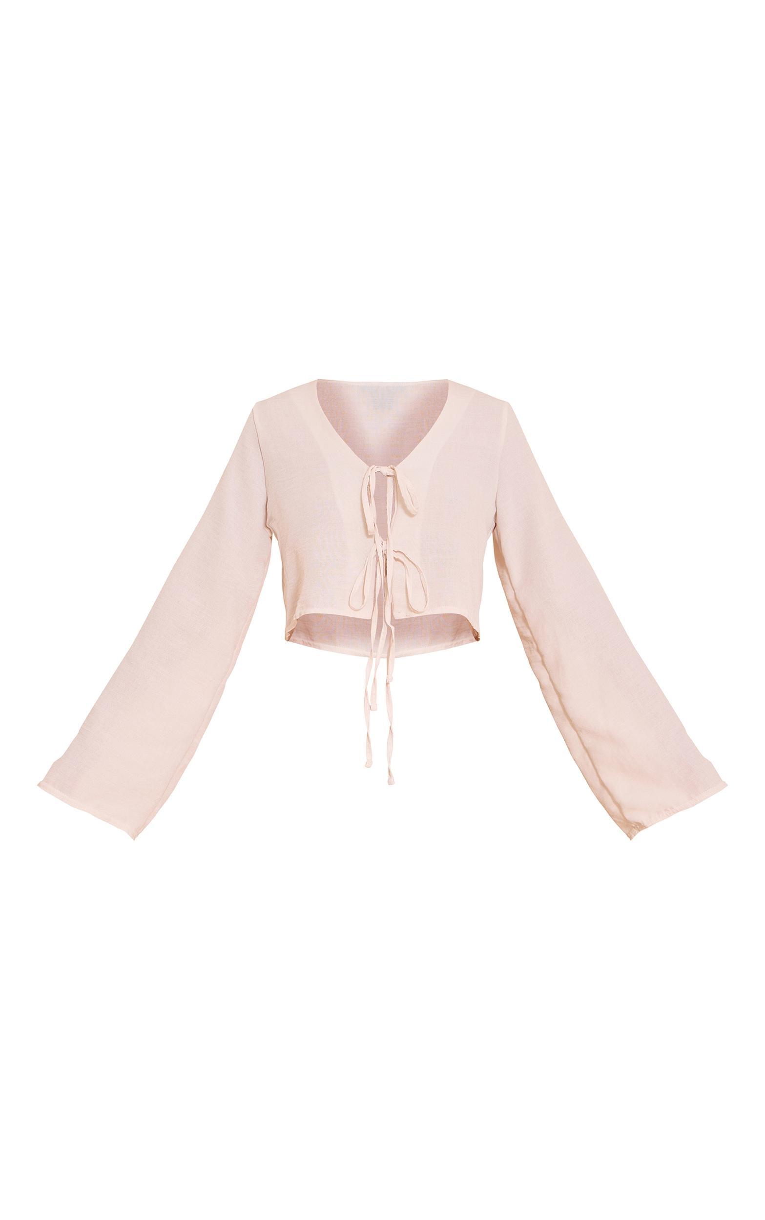 Sand Textured Tie Front Detail Blouse Product Image