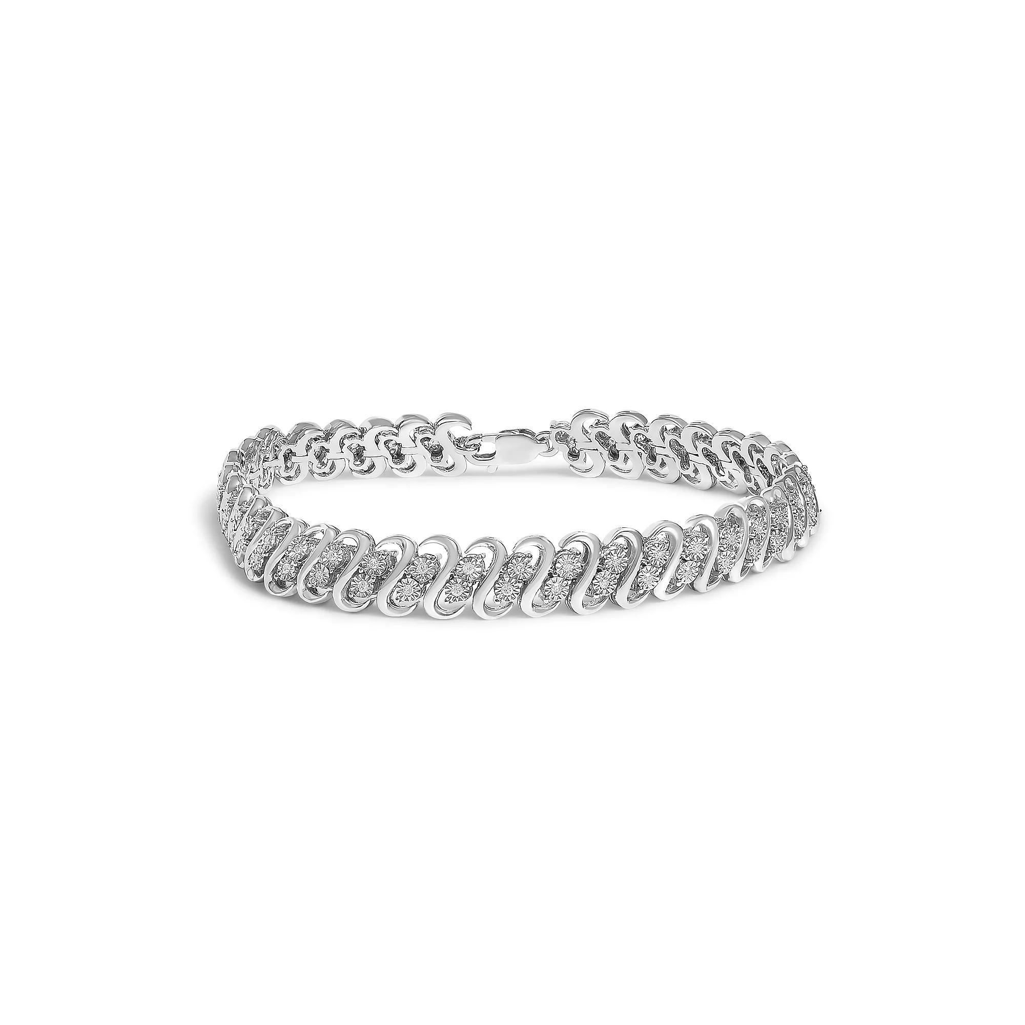Haus of Brilliance Sterling Silver 1/2 Carat T.W. Diamond Double Row S-Link Bracelet, Women's, Size: 7.25" Product Image