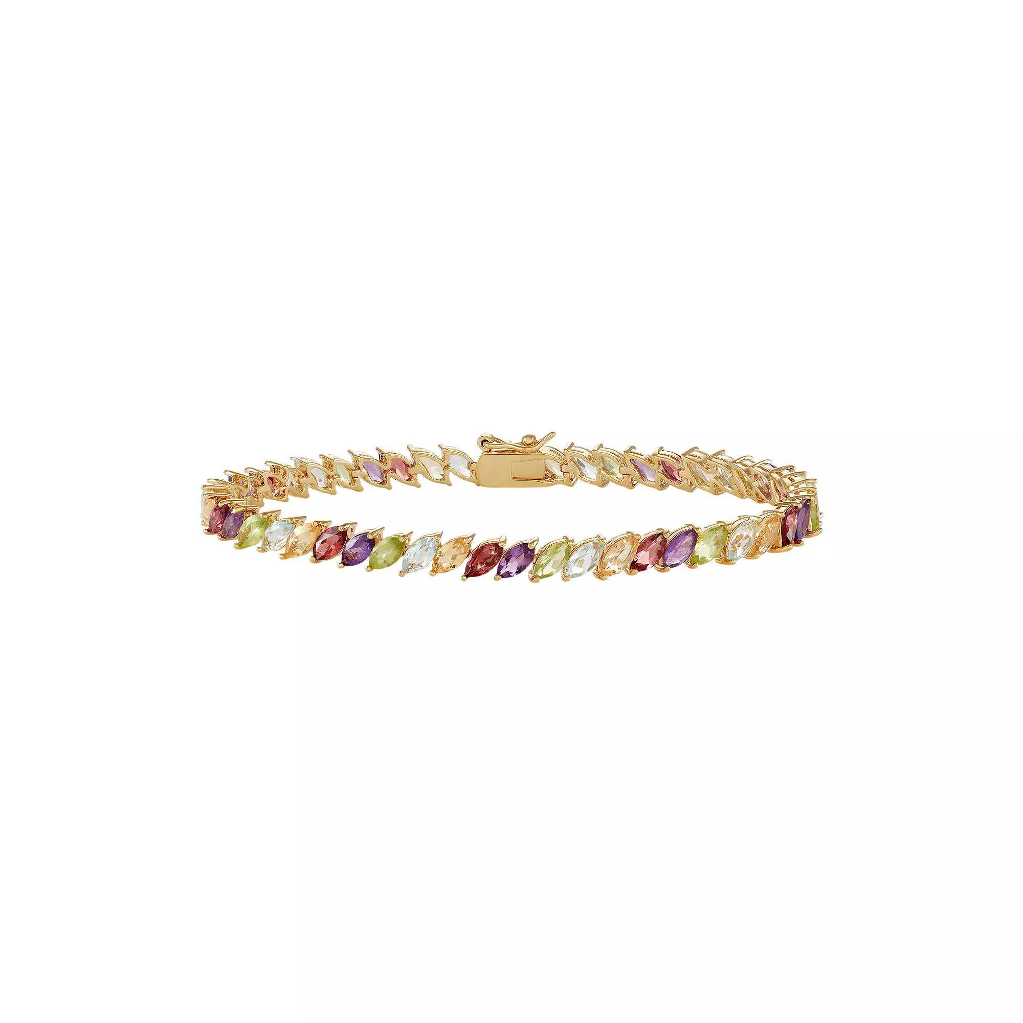 18k Gold Over Bronze Multi Gemstone Marquis Bracelet, Women's, Size: 7.25", Gold Tone Product Image