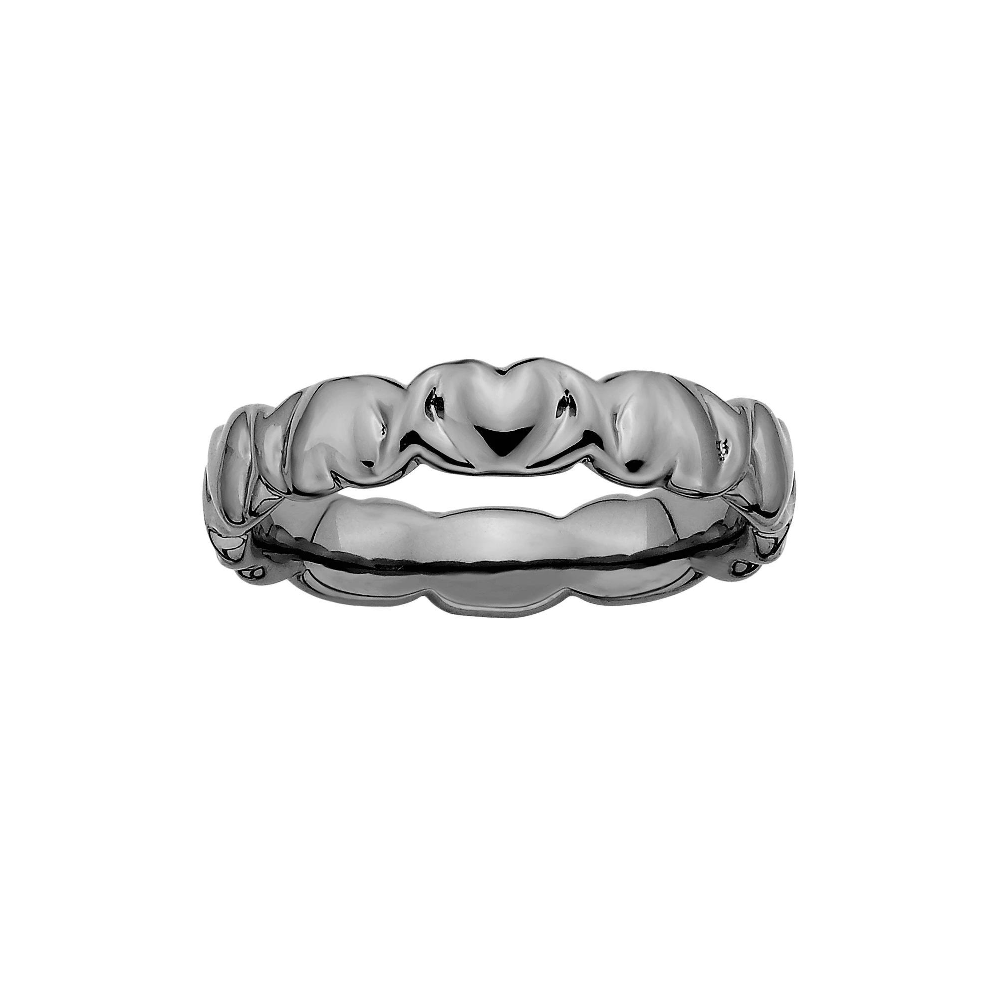 Stacks & Stones Ruthenium-Plated Sterling Silver Heart Stack Ring, Women's, Size: 8, Black Product Image