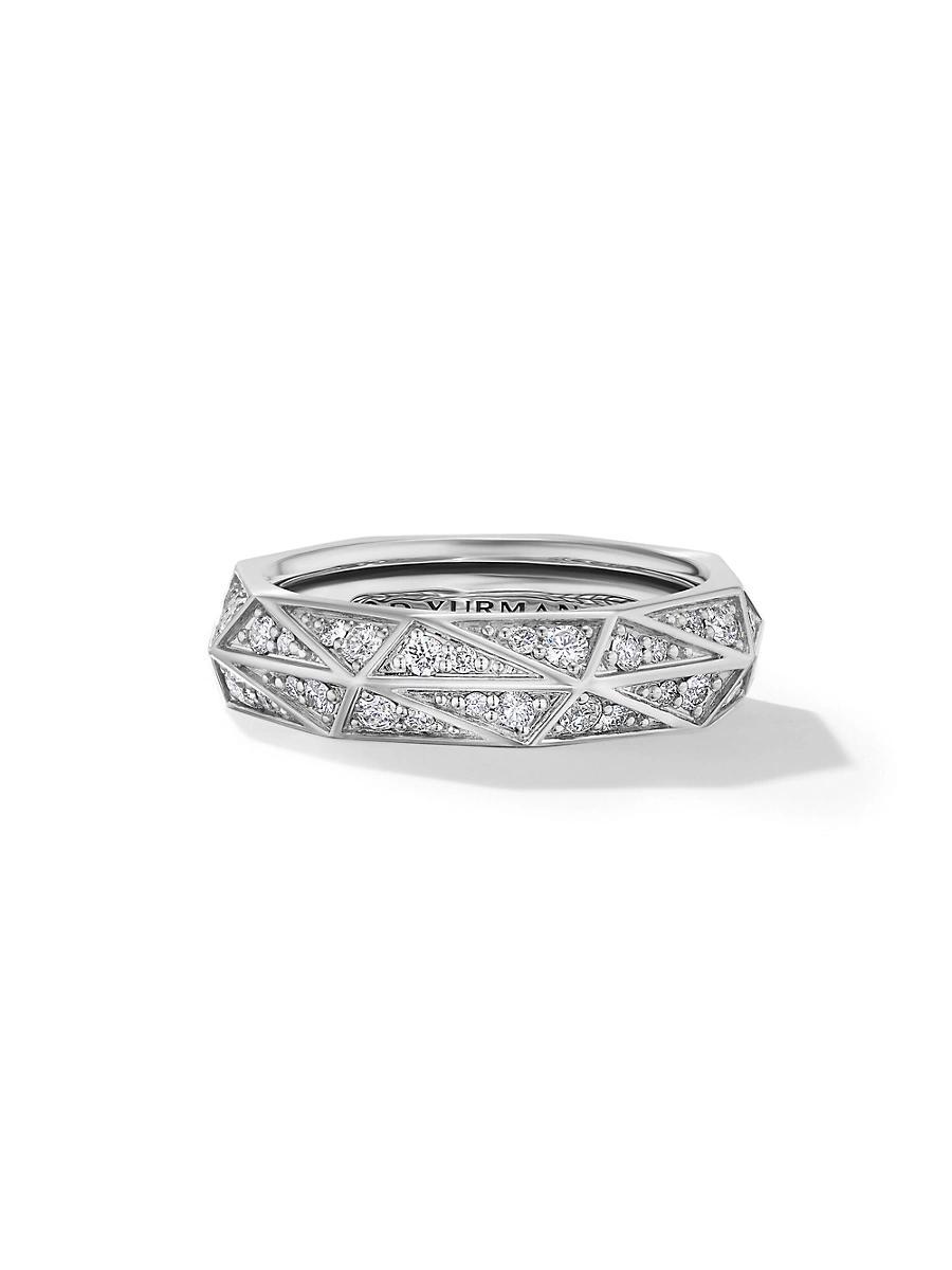 David Yurman Mens Torqued Faceted Band Ring in Sterling Silver with Pave Black Diamonds Product Image