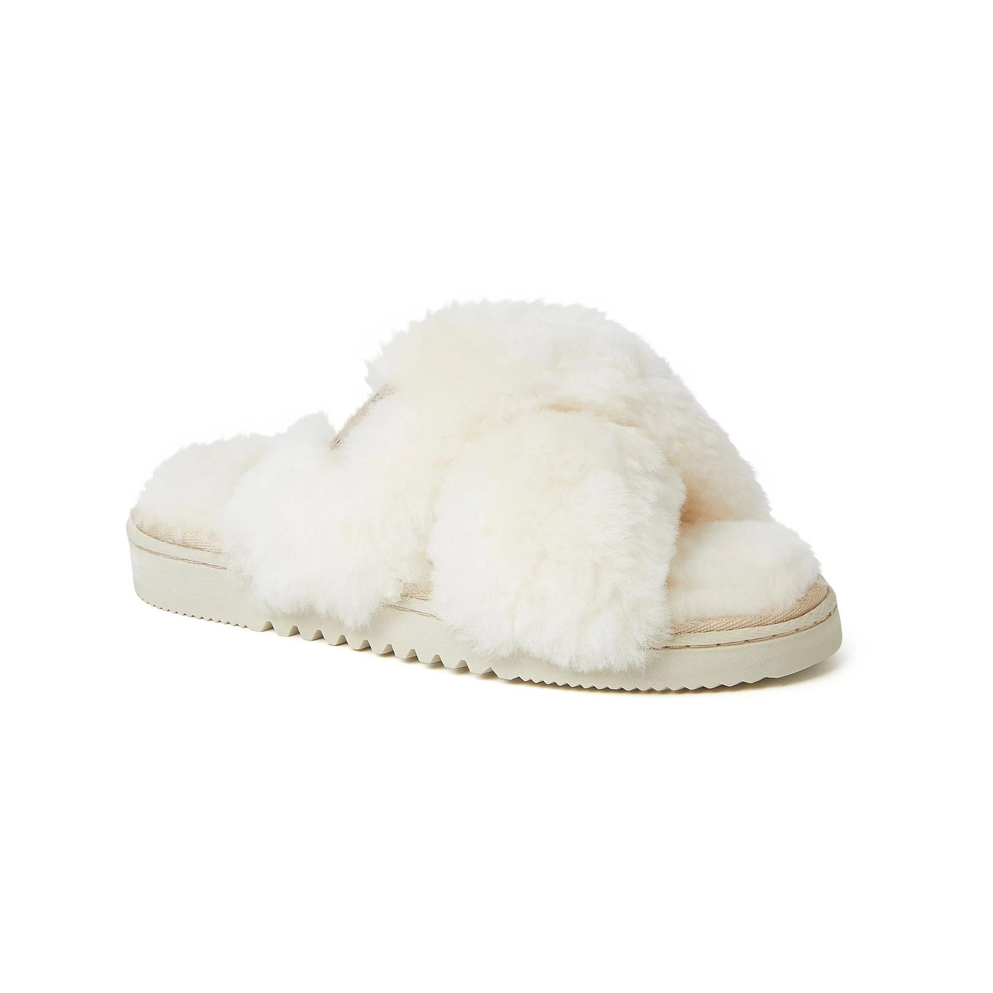 Fireside By Dearfoams New Castle Wool Cross-Band Women's Slide Slippers, Size: 6, Ivory Product Image